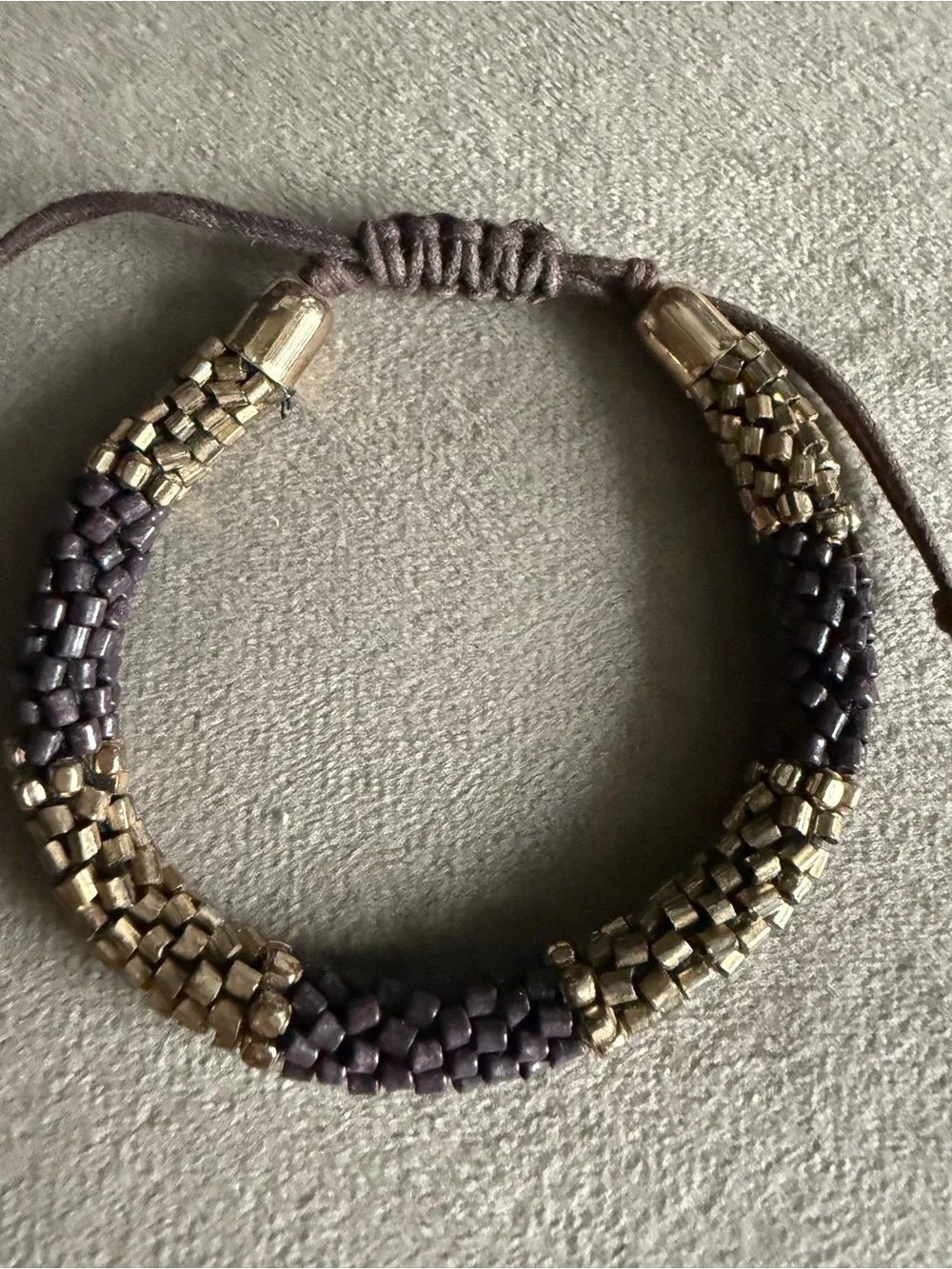 Beaded Gold and Purple Adjustable Bracelet